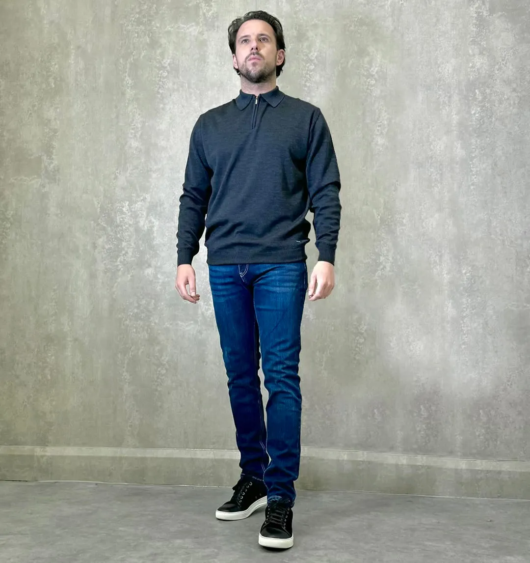 1/4 Zip Merino Knit Polo - Forest