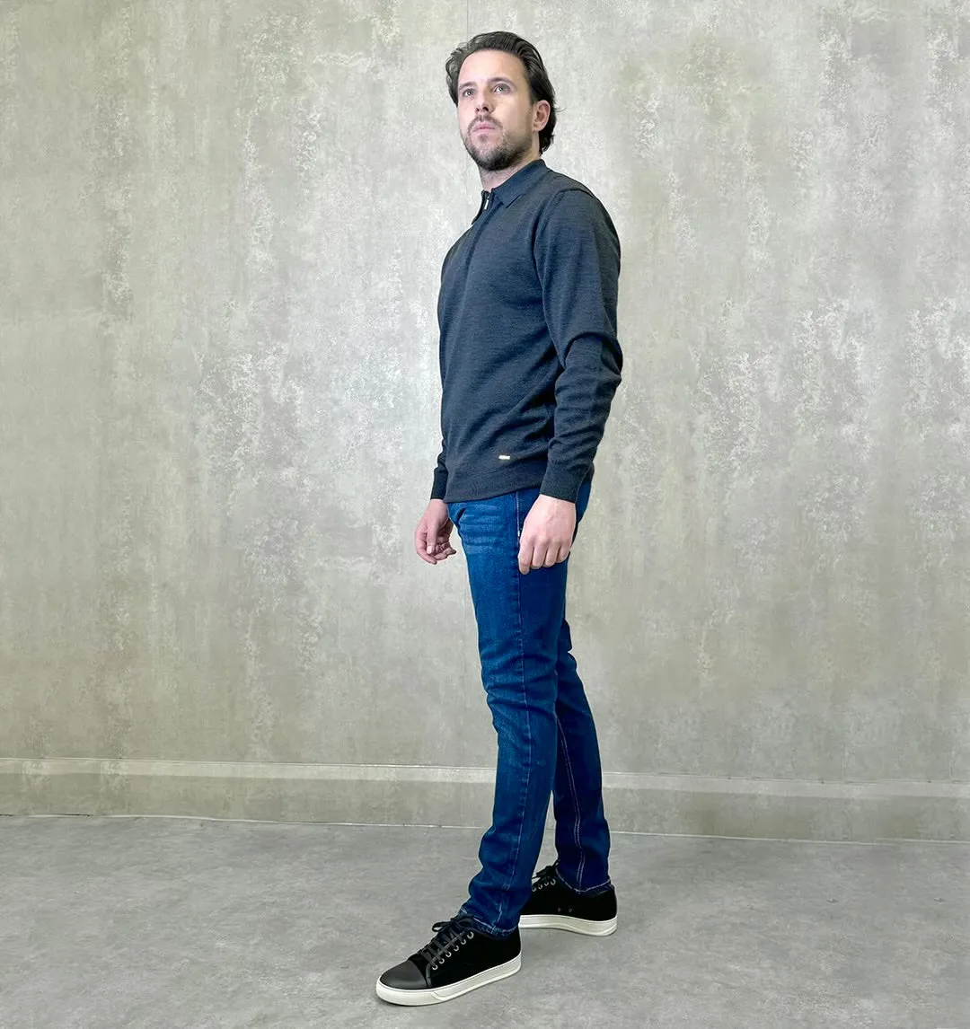 1/4 Zip Merino Knit Polo - Forest