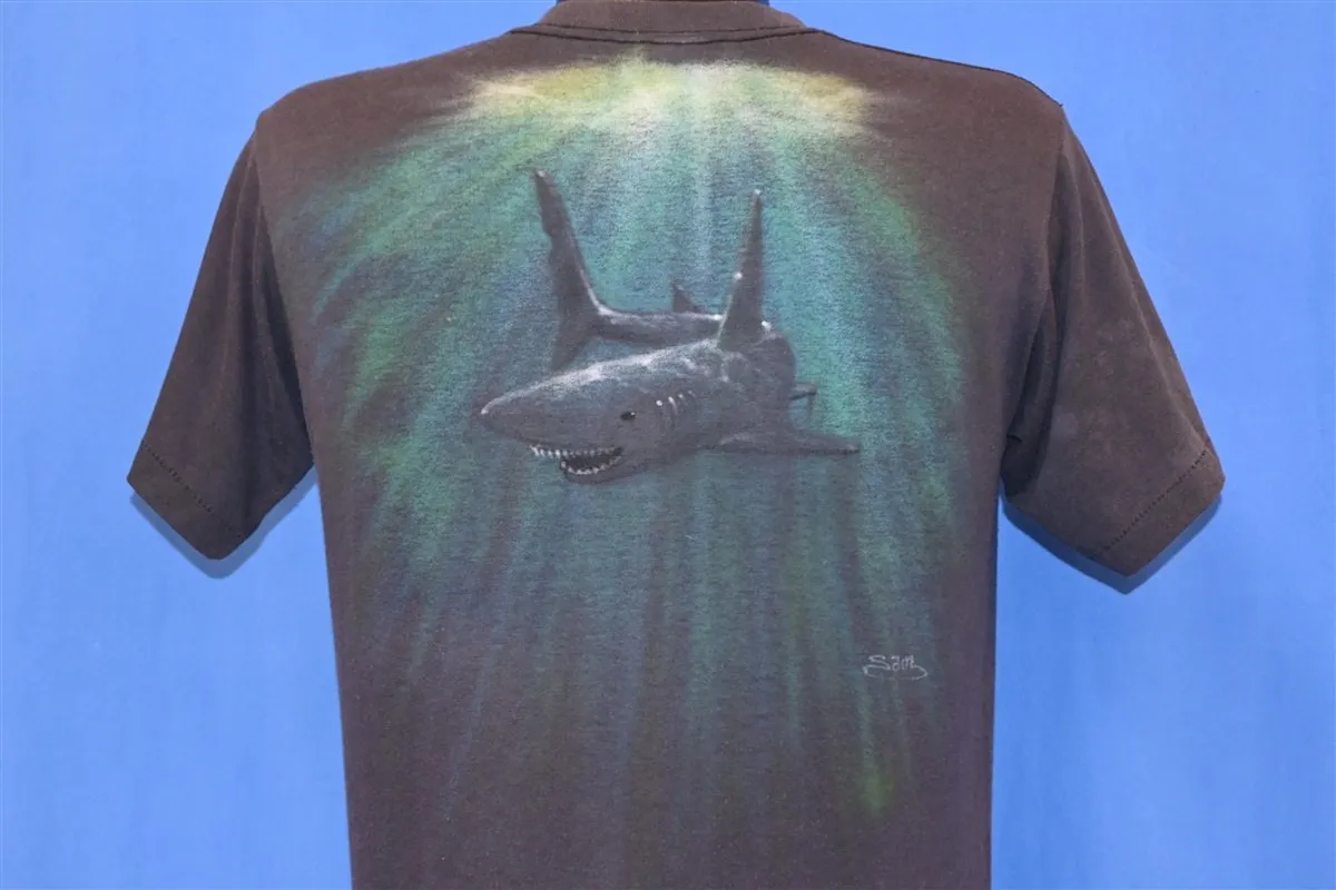80s Shark Airbrushed Ocean Mike Faded t-shirt Medium