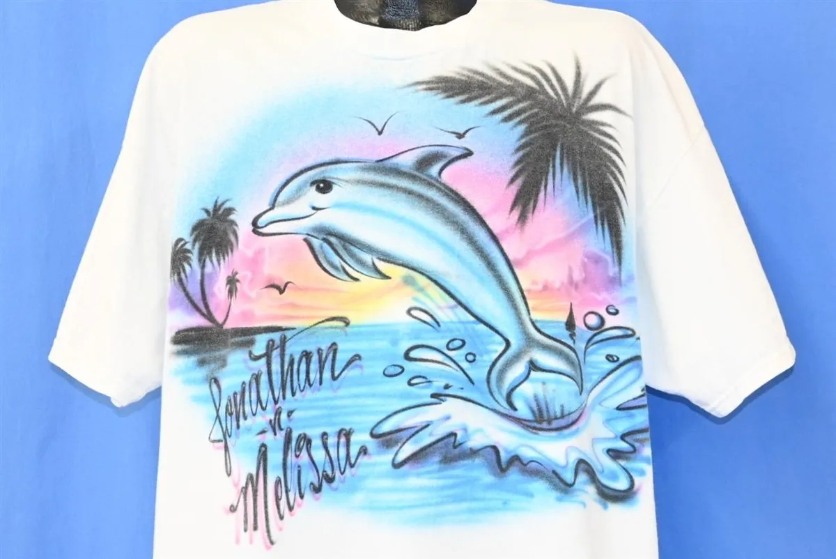 90s Airbrushed Sunset Dolphin Jonathan 'N Melissa t-shirt XXL