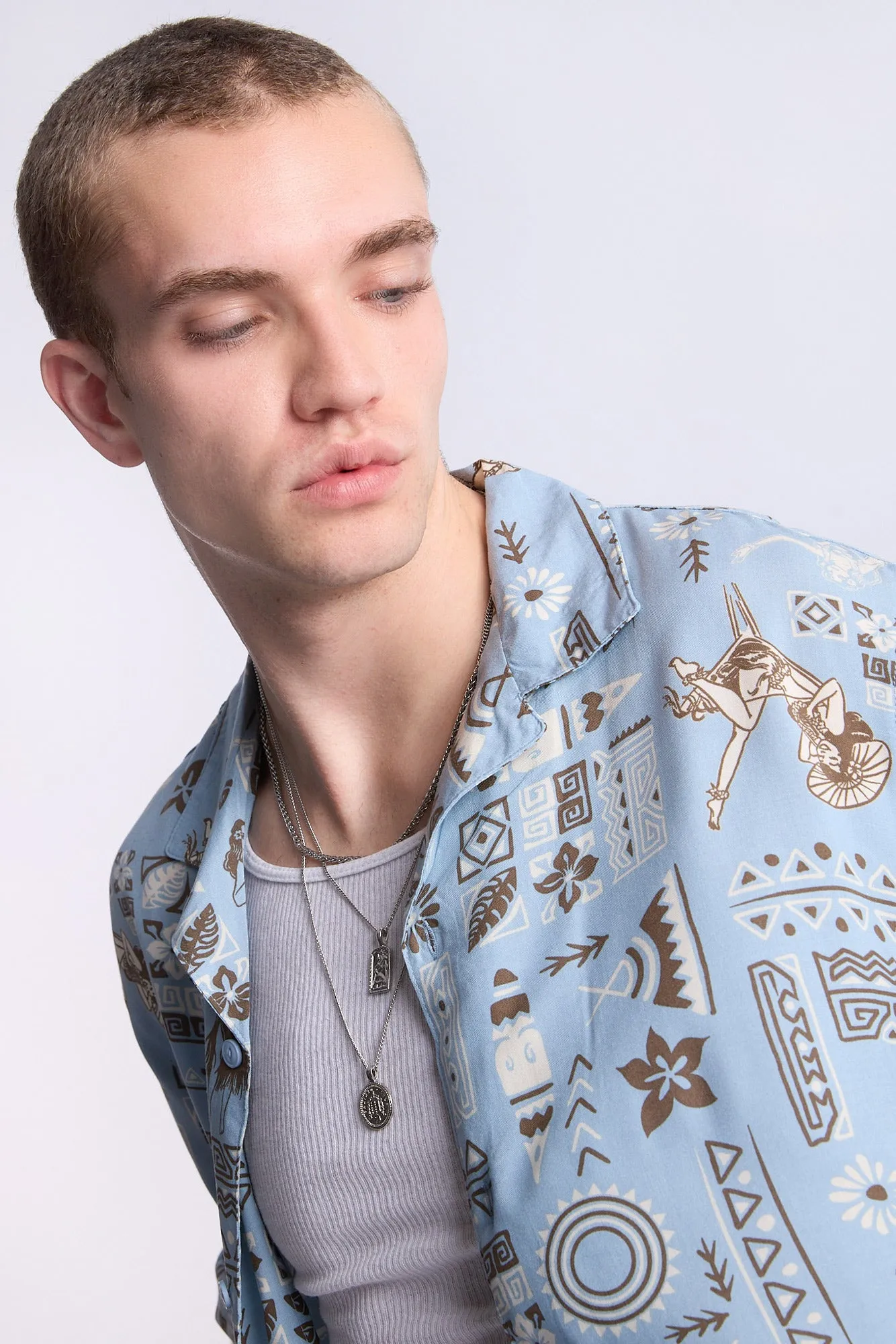 Arsenic Mens Hawaiian Print Button-Up