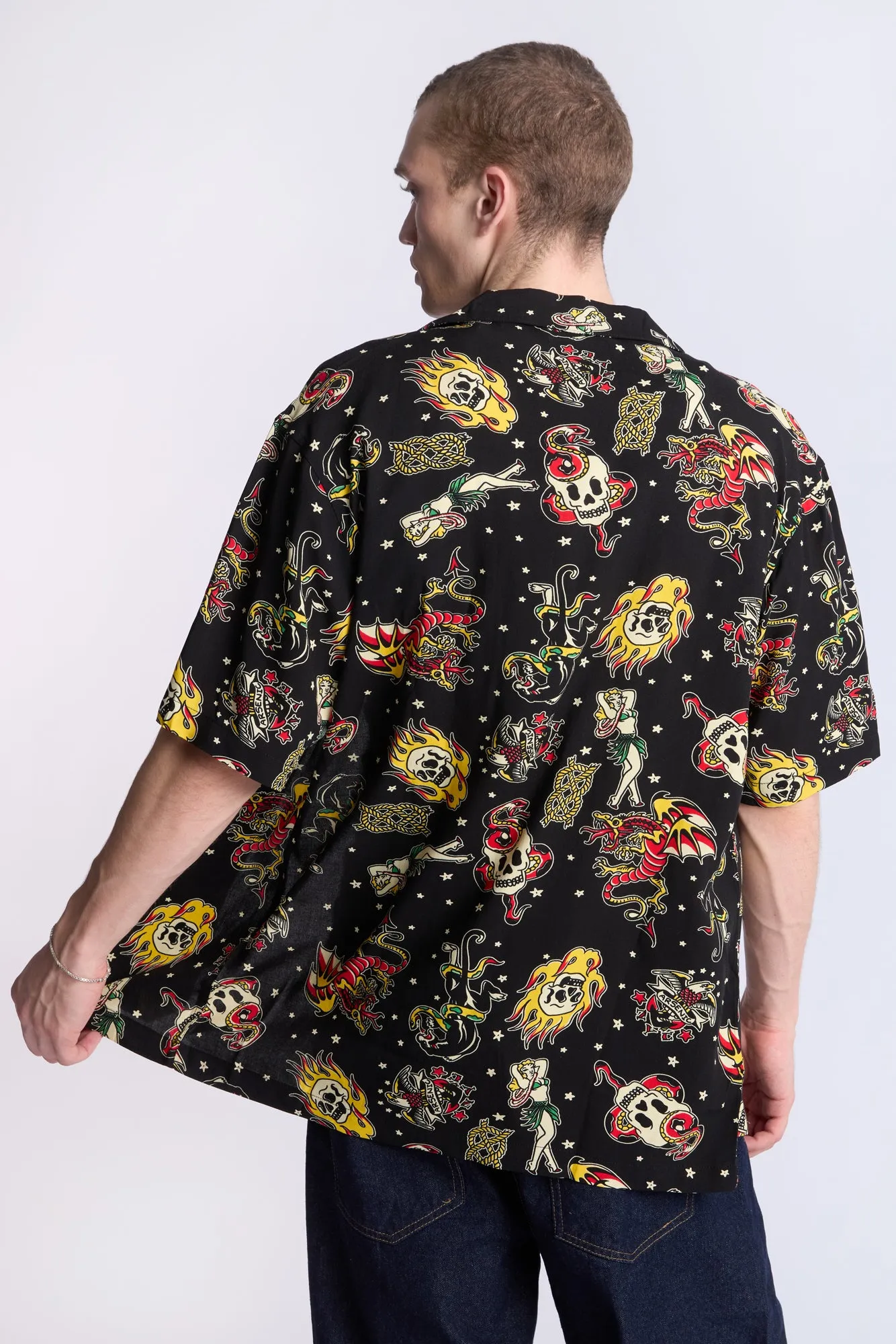 Arsenic Mens Tattoo Print Button-Up