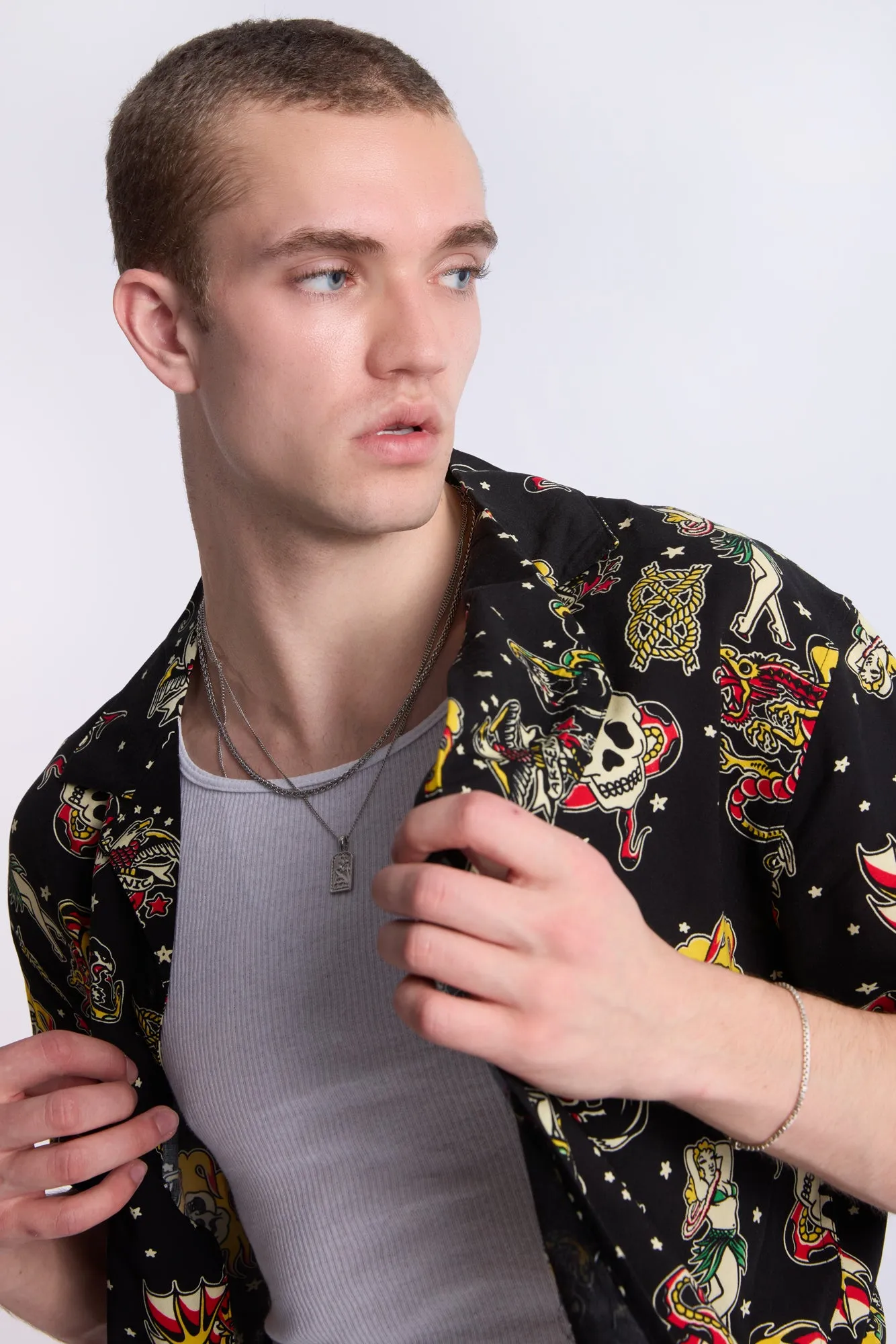 Arsenic Mens Tattoo Print Button-Up