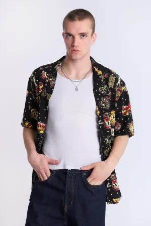 Arsenic Mens Tattoo Print Button-Up