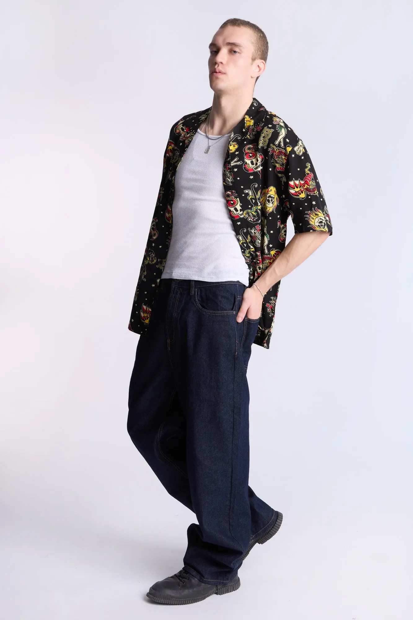 Arsenic Mens Tattoo Print Button-Up