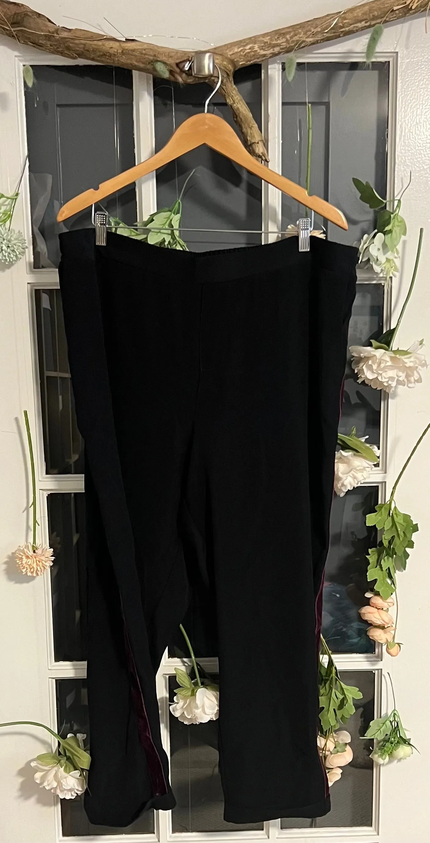 Black Dress Pant with Maroon Velour Racing Stripe 2X