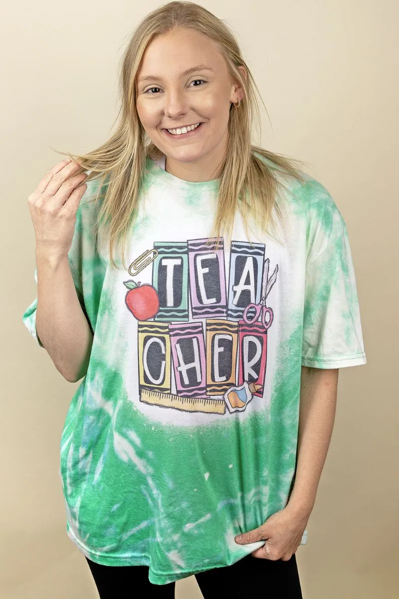 Bleached Crayon Colors Teacher Softstyle Adult T-Shirt
