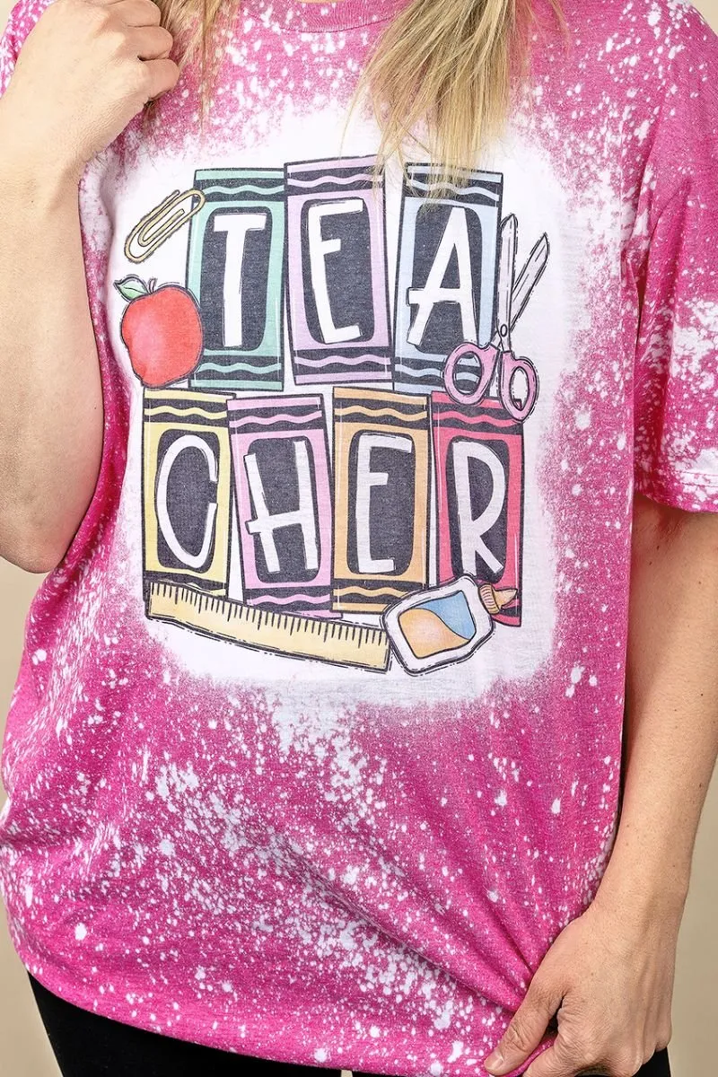 Bleached Crayon Colors Teacher Softstyle Adult T-Shirt