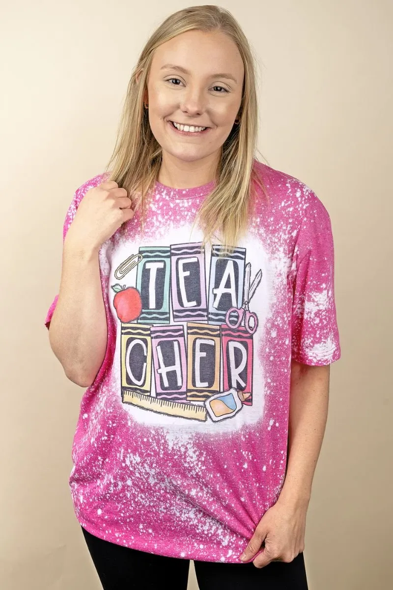 Bleached Crayon Colors Teacher Softstyle Adult T-Shirt