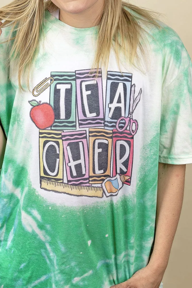 Bleached Crayon Colors Teacher Softstyle Adult T-Shirt