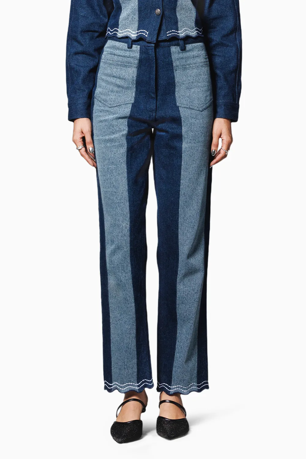 Blue Color Block Pants