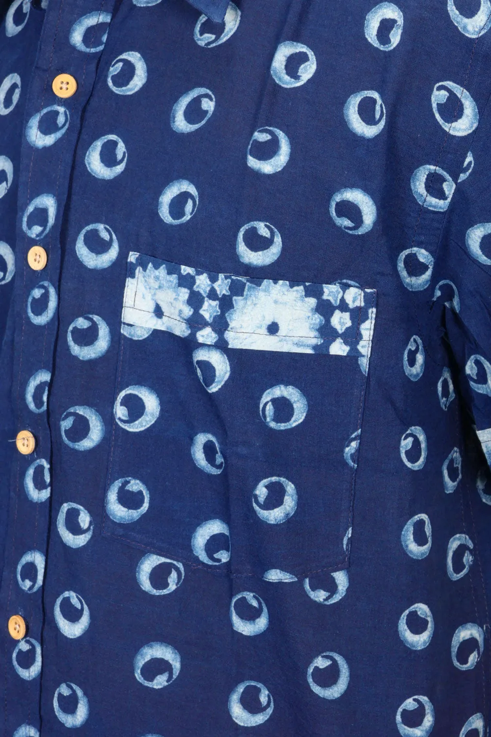 Blue Half Sleeve Indigo Hand Block Print Cotton Shirt 10074399