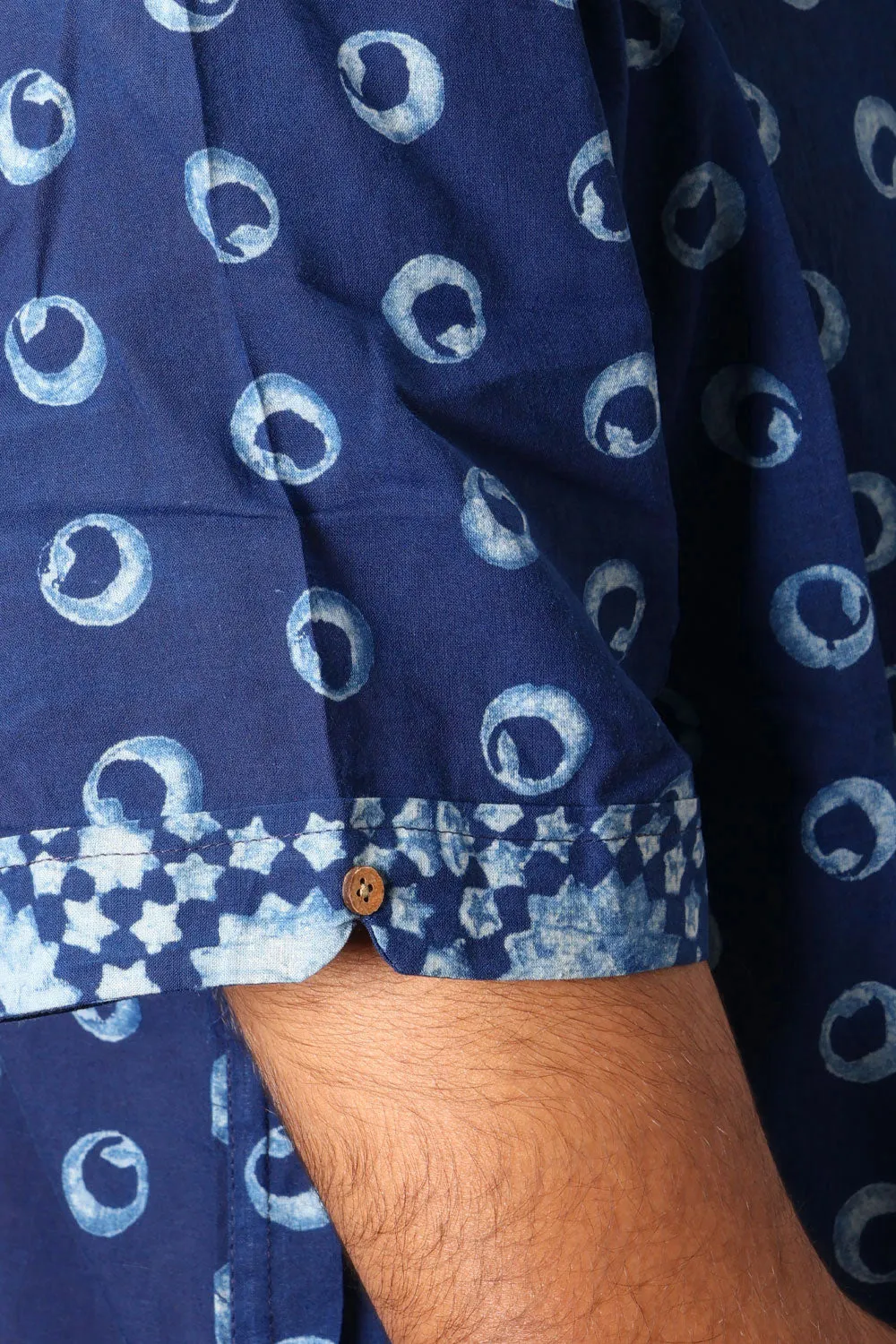 Blue Half Sleeve Indigo Hand Block Print Cotton Shirt 10074399