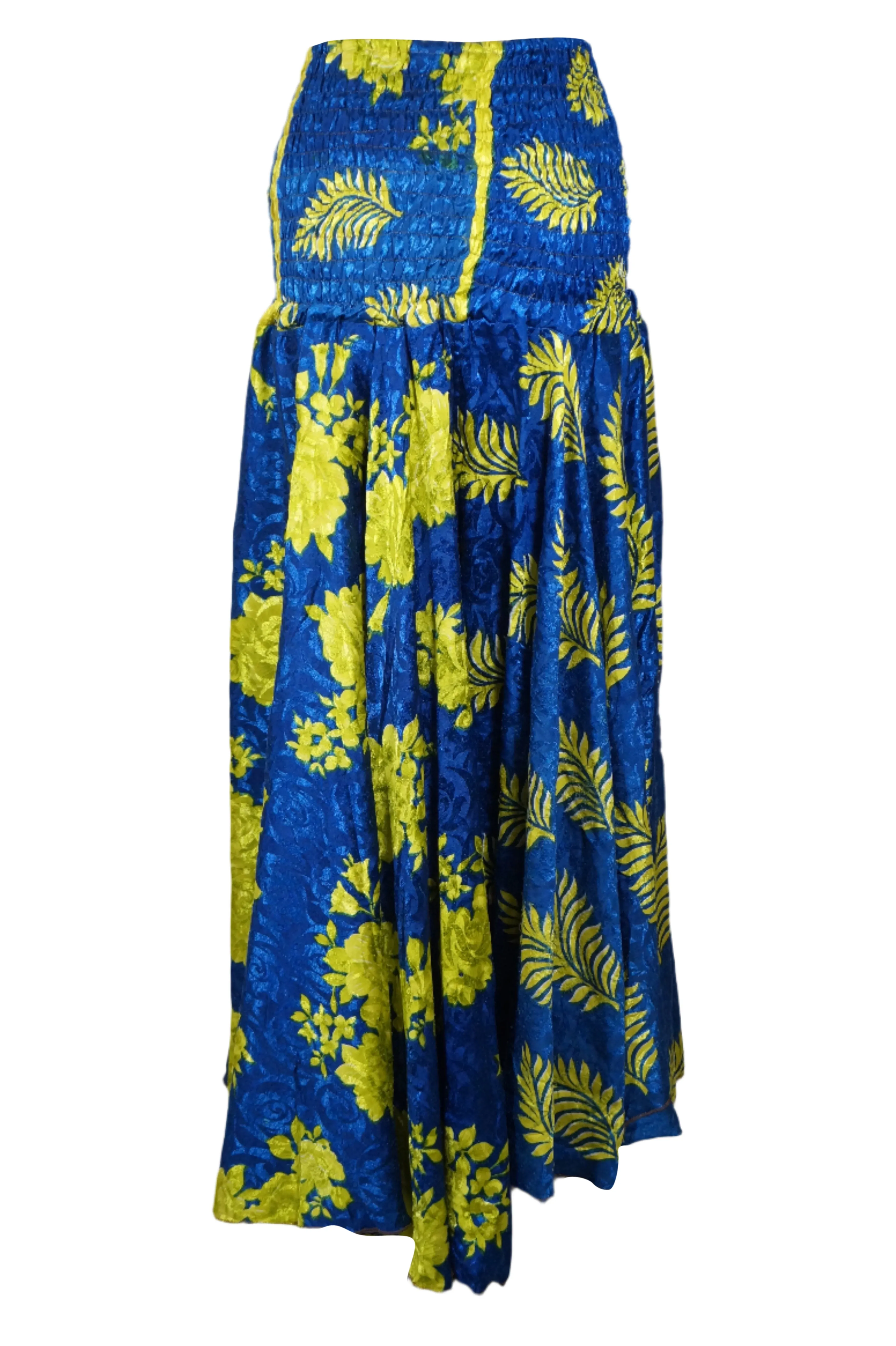 Bohemian Azure Blue Palazzo Pants – Flowing, Chic & Green Leaf Elegance SM