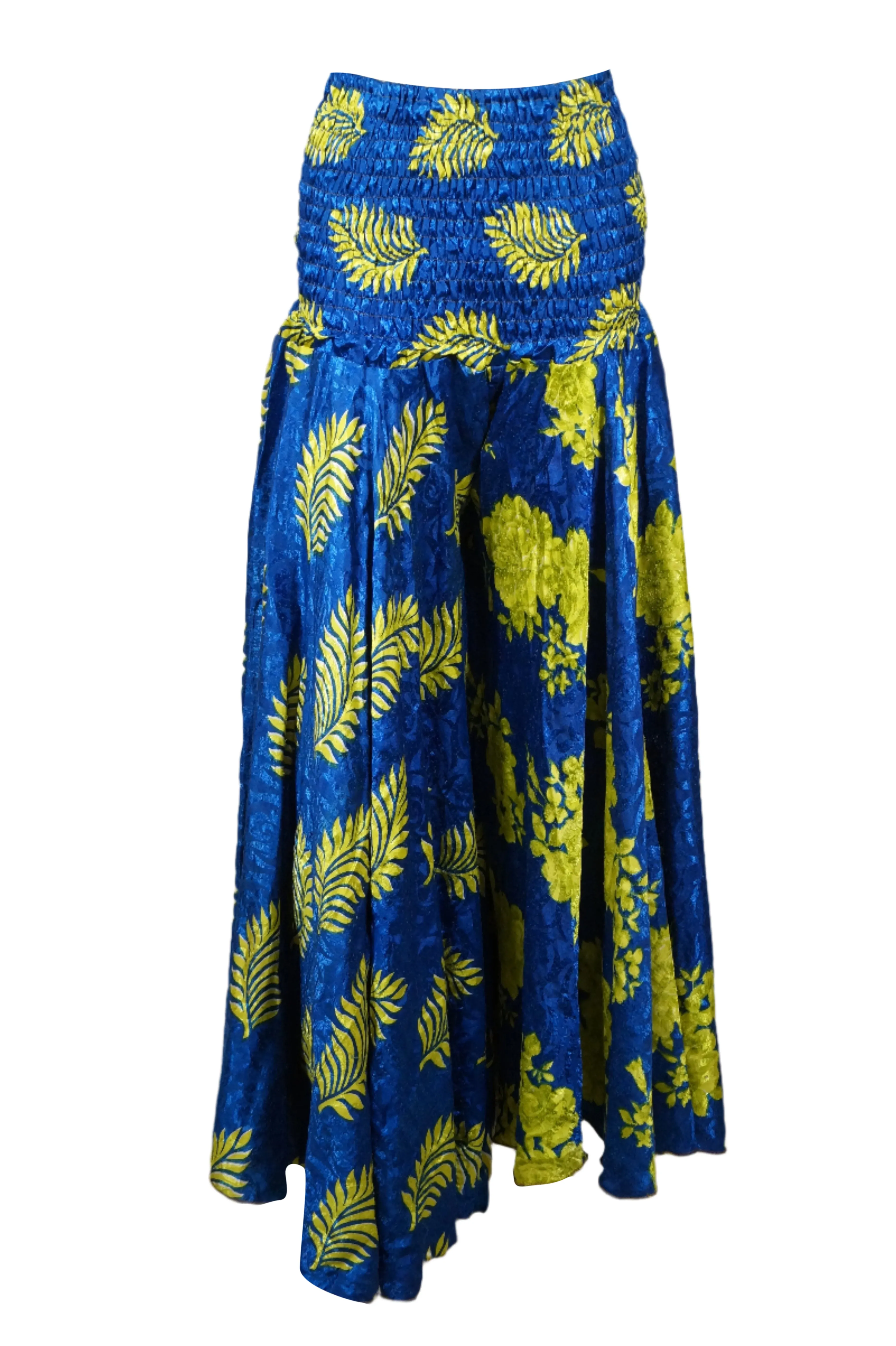 Bohemian Azure Blue Palazzo Pants – Flowing, Chic & Green Leaf Elegance SM