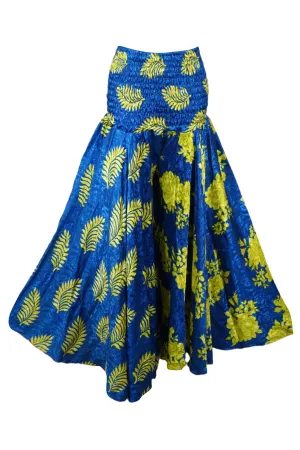 Bohemian Azure Blue Palazzo Pants – Flowing, Chic & Green Leaf Elegance SM
