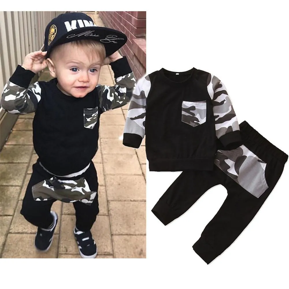 Boys Camo Printing Casual Long Sleeve Top & Pants Boy Clothes Wholesale