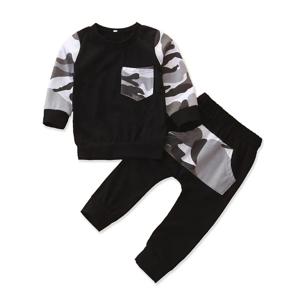Boys Camo Printing Casual Long Sleeve Top & Pants Boy Clothes Wholesale