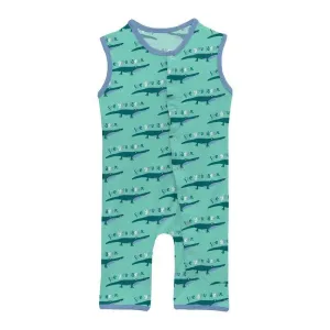 Boy's Print Bamboo Tank Romper - Glass Later Alligator