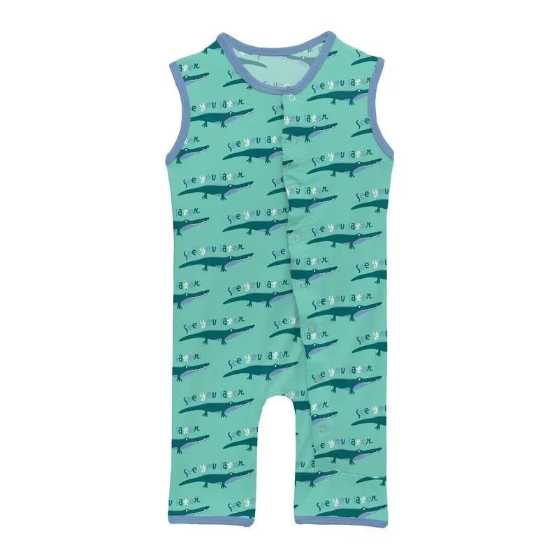Boy's Print Bamboo Tank Romper - Glass Later Alligator