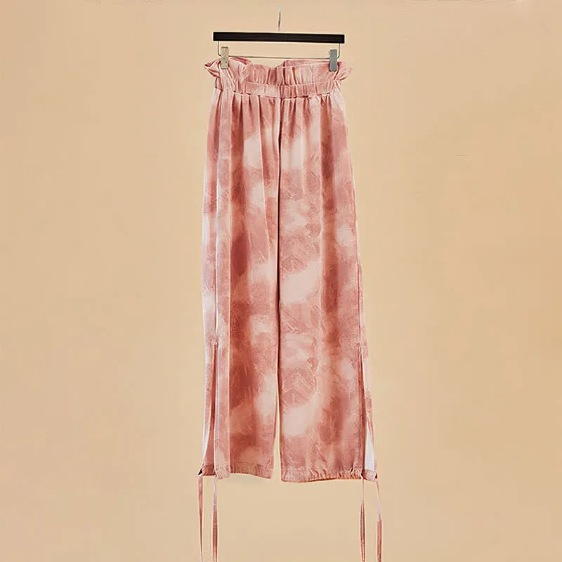 Buddha Stones Casual Trouser Leg Ties Ink Printing Women's Spandex Pants