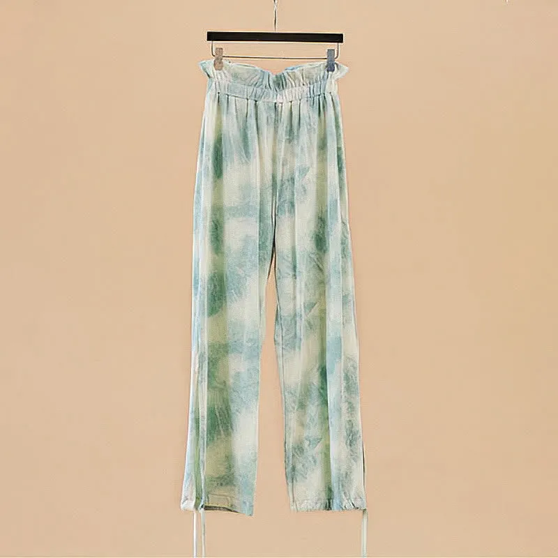 Buddha Stones Casual Trouser Leg Ties Ink Printing Women's Spandex Pants