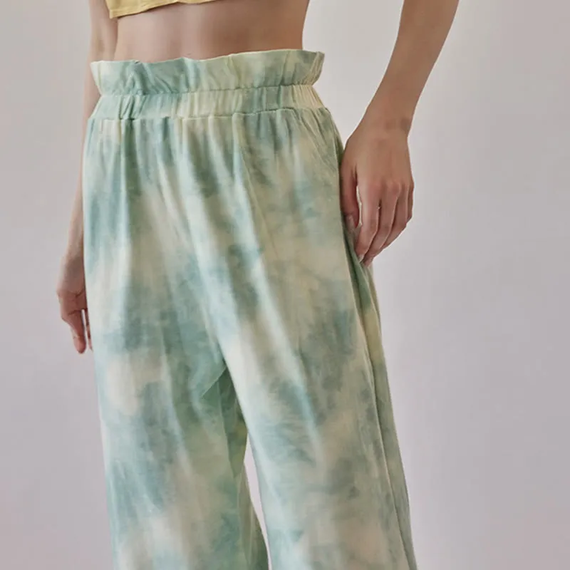 Buddha Stones Casual Trouser Leg Ties Ink Printing Women's Spandex Pants