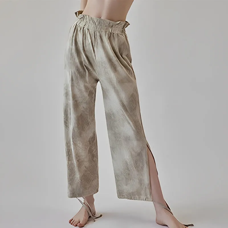 Buddha Stones Casual Trouser Leg Ties Ink Printing Women's Spandex Pants
