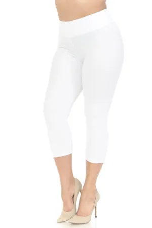 BUTTERY SOFT BASIC SOLID PLUS SIZE CAPRIS - 3 INCH WAIST BAND