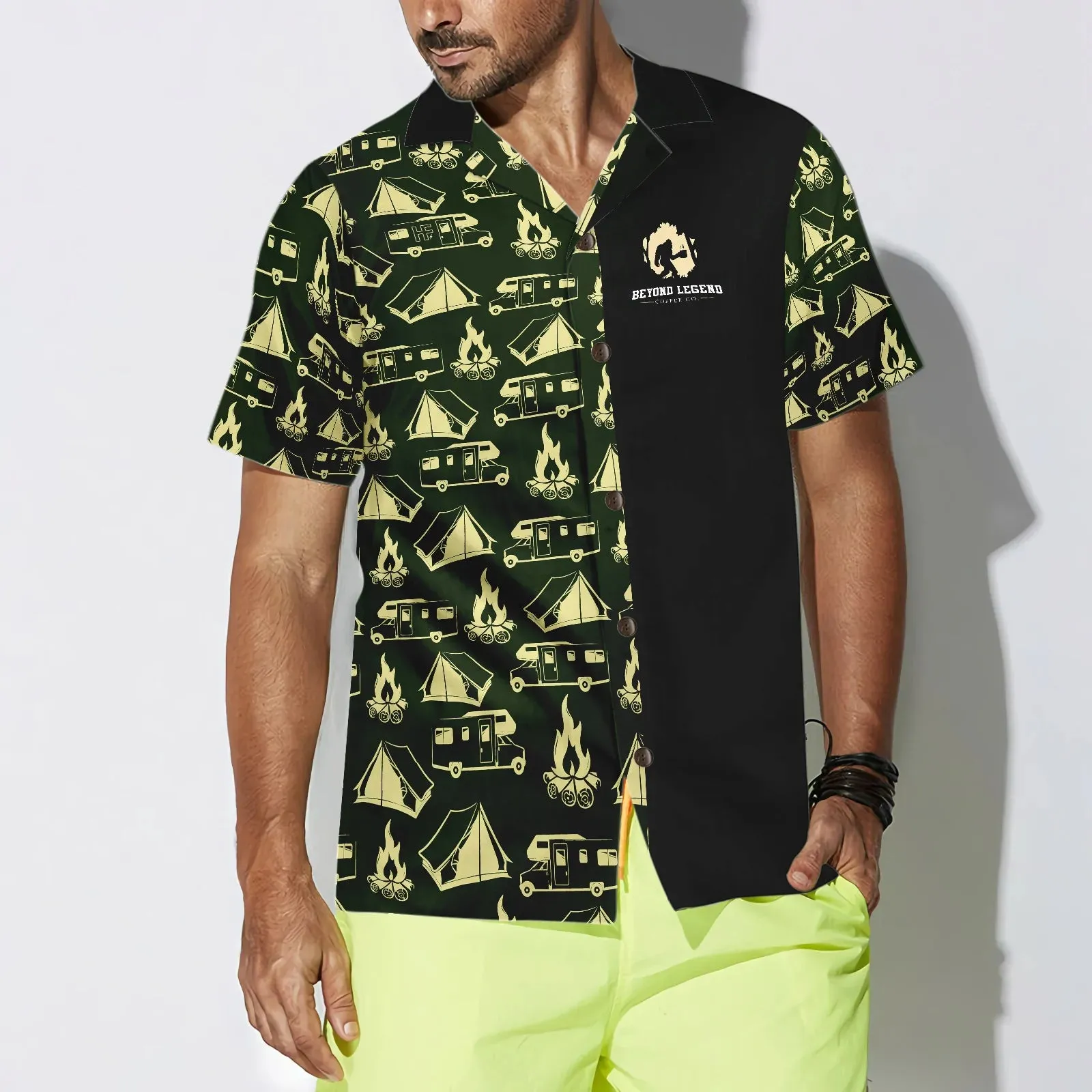 Camping Bigfoot Hawaiian Shirt, I Drink Coffee Beyond Legend Aloha Shirt For Men & Women, Best Gift For Camping Lovers, Husband, Wife, Boyfriend, Girlfriend