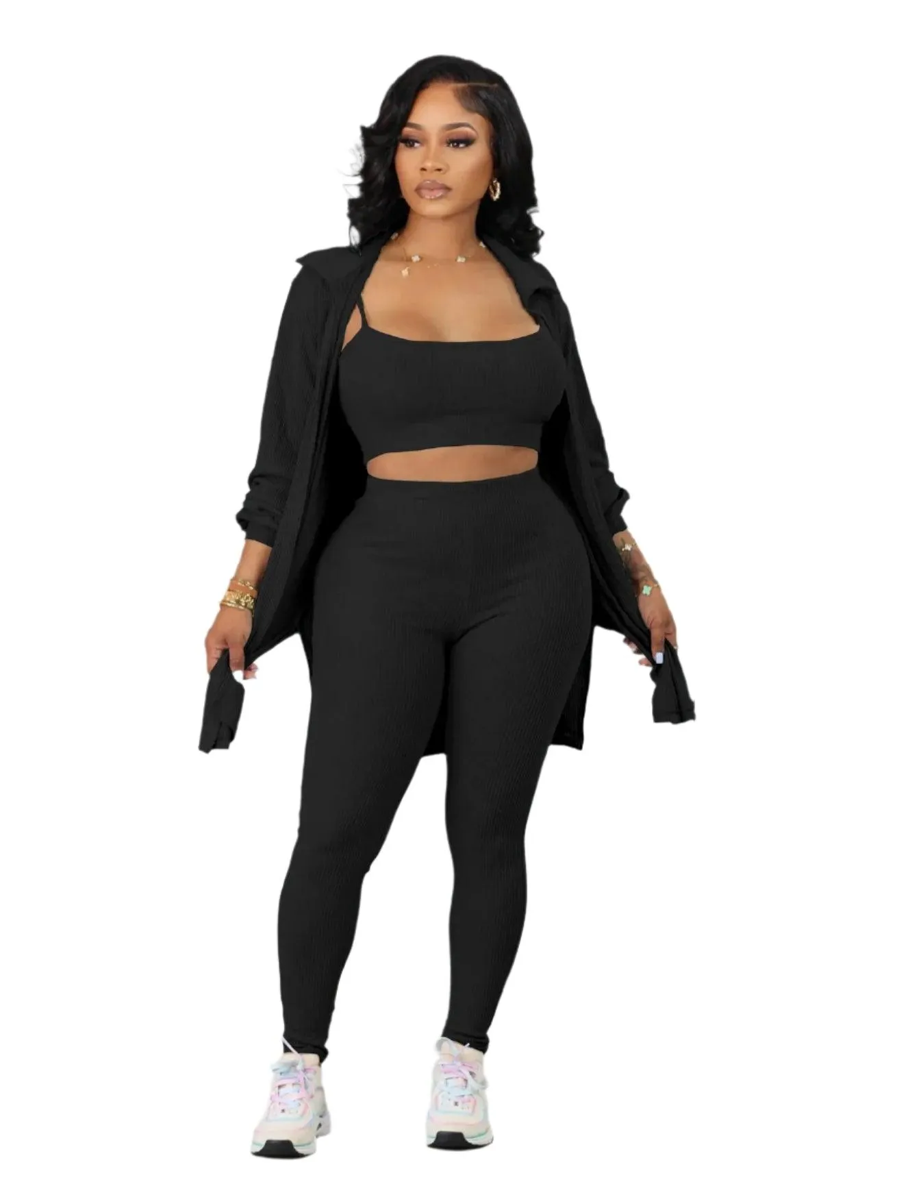 Chic and Comfortable Casual Fashion Knit Ribbed Women's 2-Piece Outfit Set