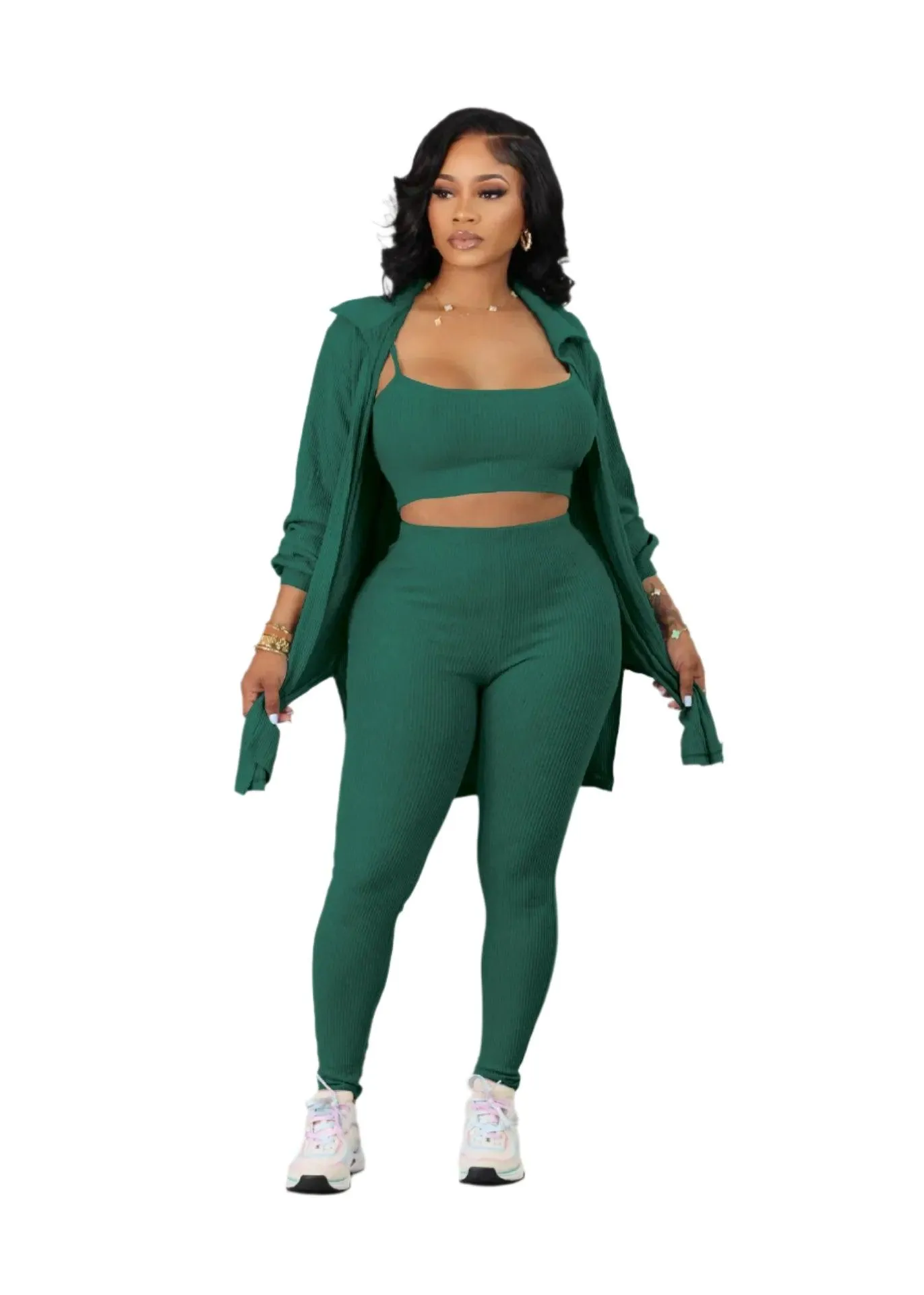 Chic and Comfortable Casual Fashion Knit Ribbed Women's 2-Piece Outfit Set