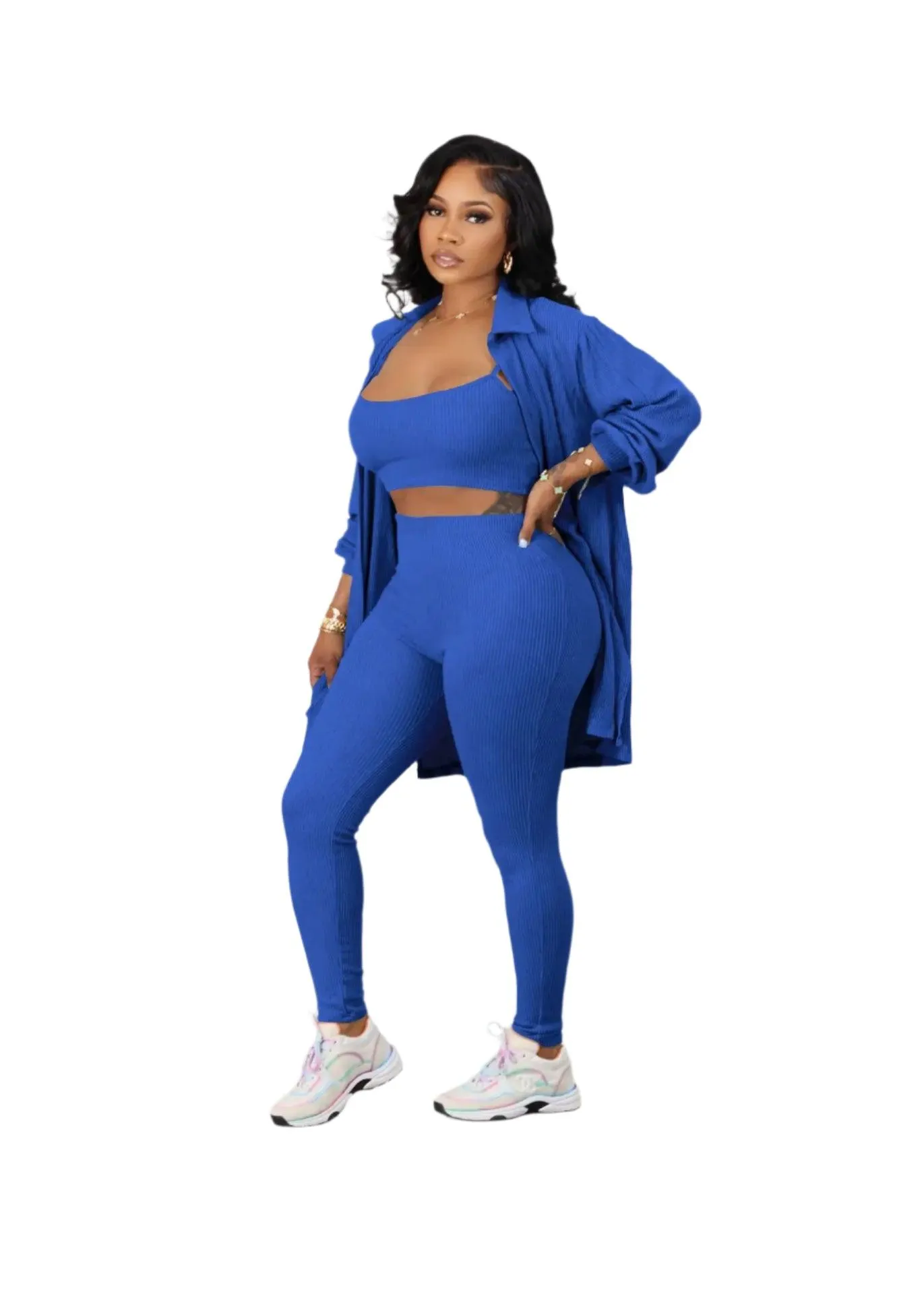 Chic and Comfortable Casual Fashion Knit Ribbed Women's 2-Piece Outfit Set