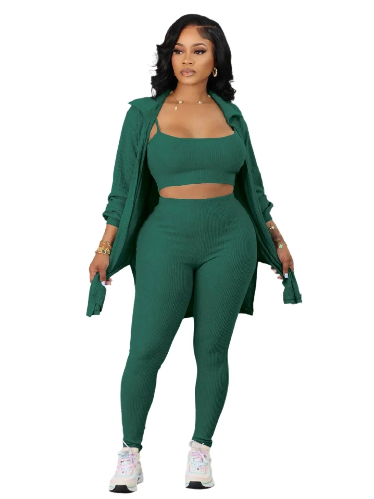 Chic and Comfortable Casual Fashion Knit Ribbed Women's 2-Piece Outfit Set