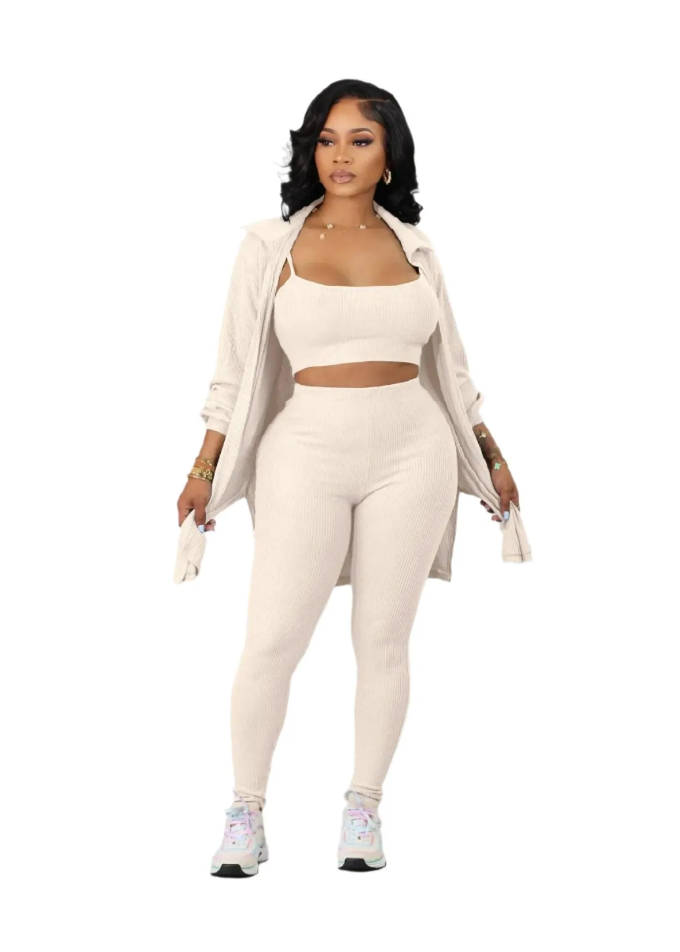 Chic and Comfortable Casual Fashion Knit Ribbed Women's 2-Piece Outfit Set