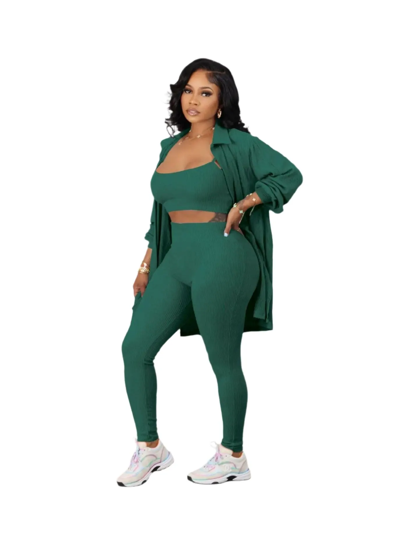 Chic and Comfortable Casual Fashion Knit Ribbed Women's 2-Piece Outfit Set