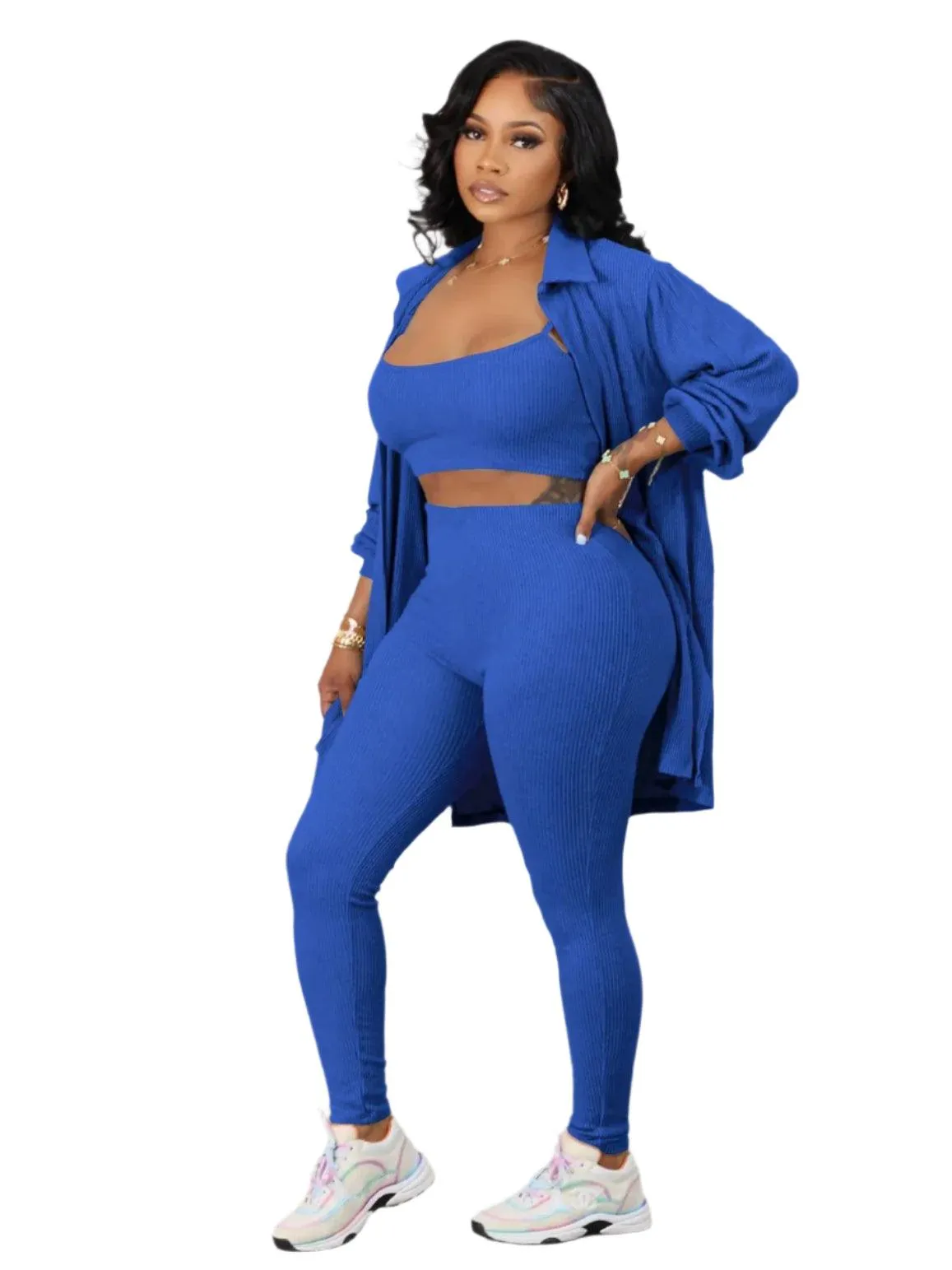 Chic and Comfortable Casual Fashion Knit Ribbed Women's 2-Piece Outfit Set
