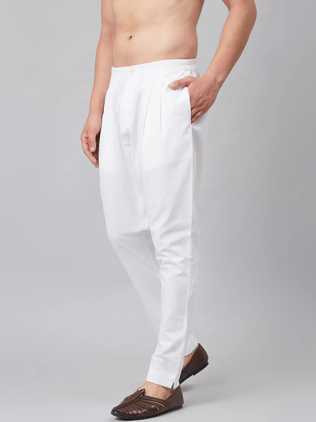 Combo Pack of 2: White Solid Cotton Trouser Pants