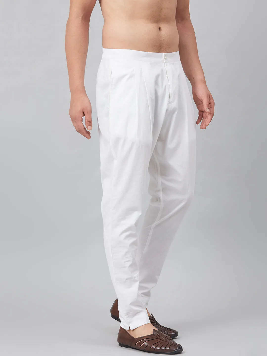 Combo Pack of 2: White Solid Cotton Trouser Pants