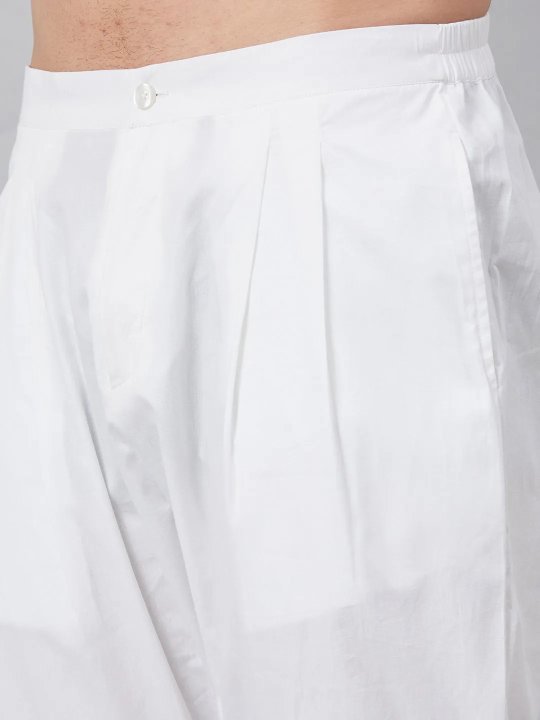 Combo Pack of 2: White Solid Cotton Trouser Pants