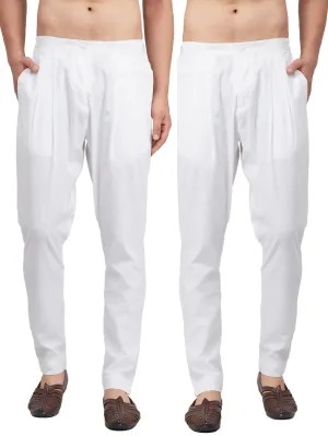Combo Pack of 2: White Solid Cotton Trouser Pants