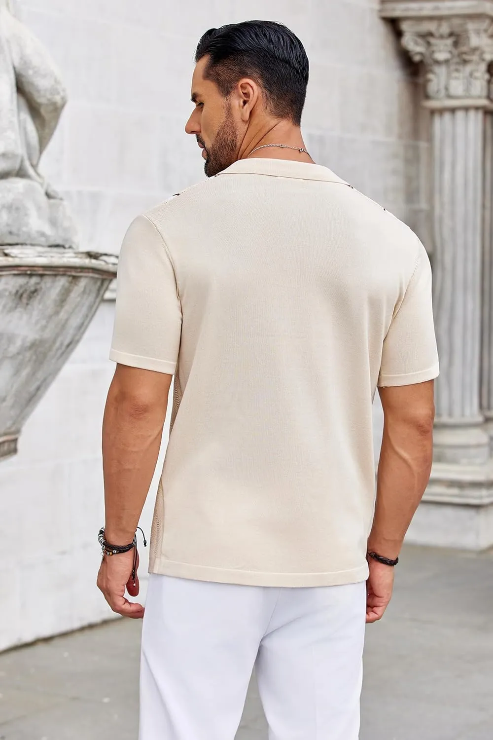COOFANDY Knit Shirts for Men Casual Short Sleeve Button Down Shirts Summer Beach Stretch Fit Collared Shirts