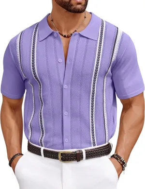 COOFANDY Knit Shirts for Men Casual Short Sleeve Button Down Shirts Summer Beach Stretch Fit Collared Shirts