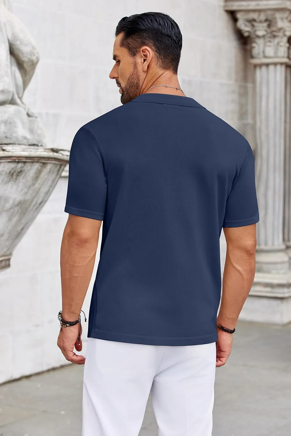 COOFANDY Knit Shirts for Men Casual Short Sleeve Button Down Shirts Summer Beach Stretch Fit Collared Shirts