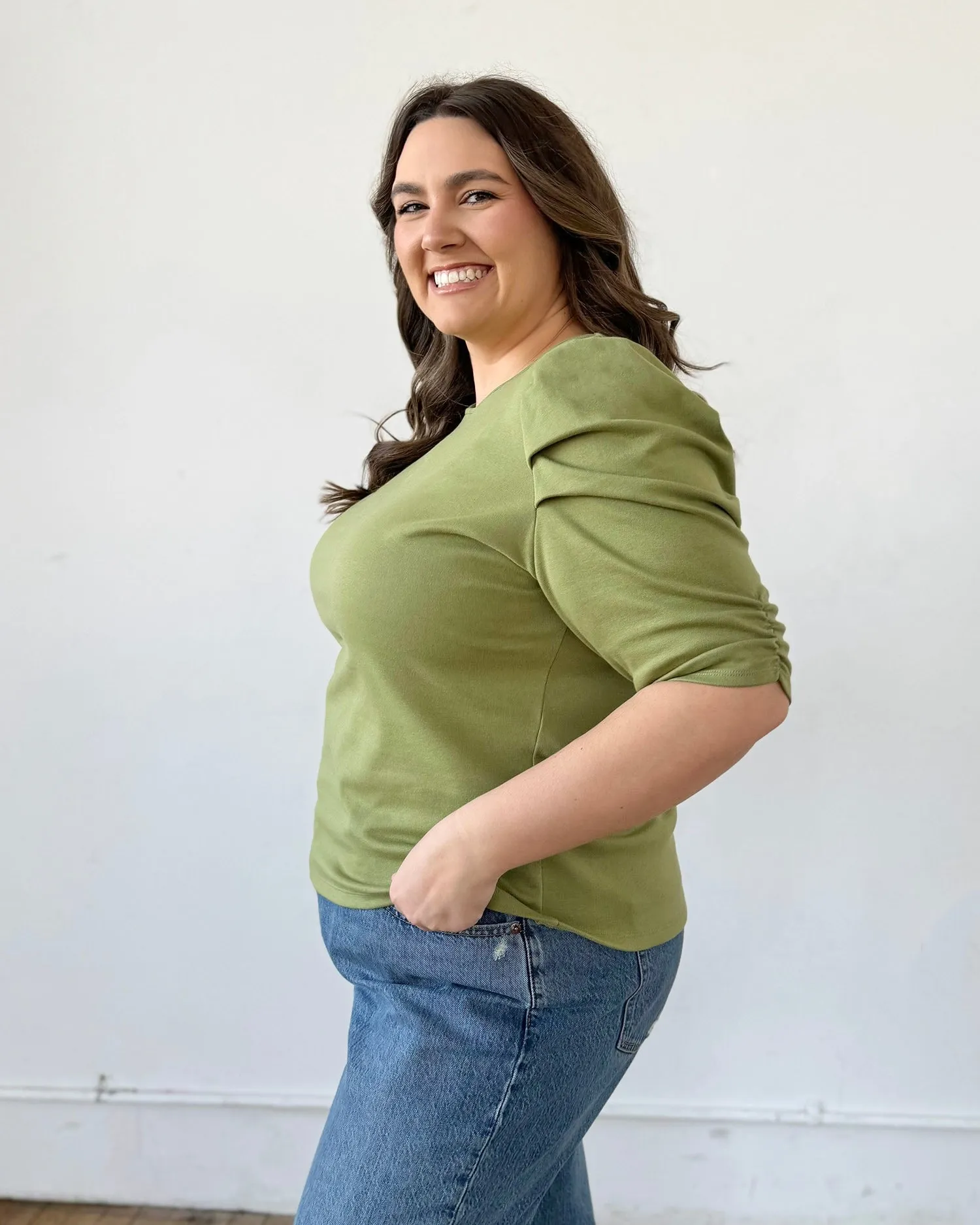 CORALIE doubleknit top in Grass Green