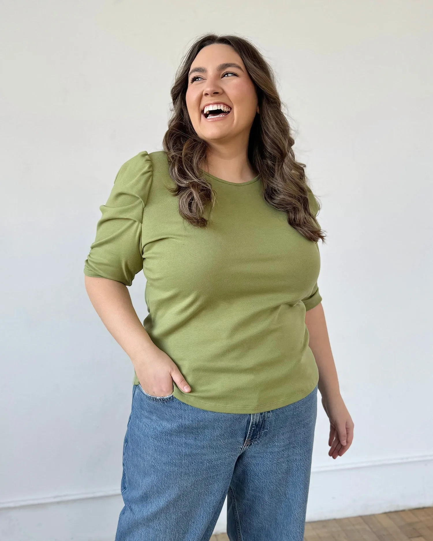CORALIE doubleknit top in Grass Green