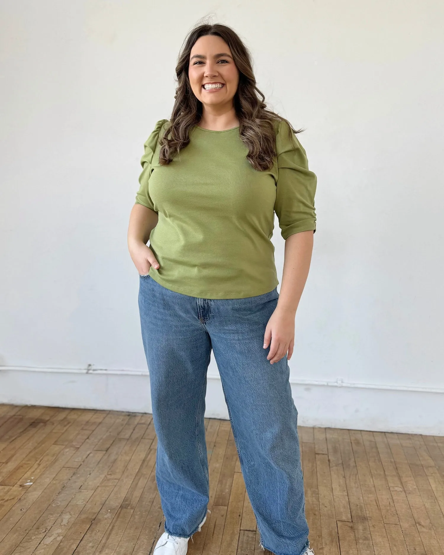 CORALIE doubleknit top in Grass Green