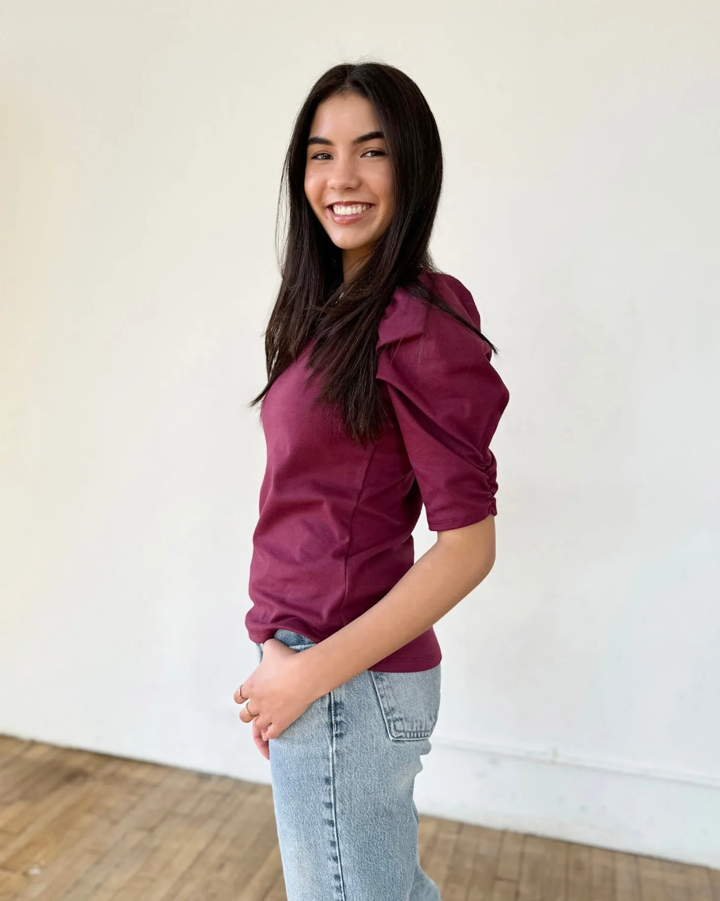 CORALIE doubleknit top in Raspberry