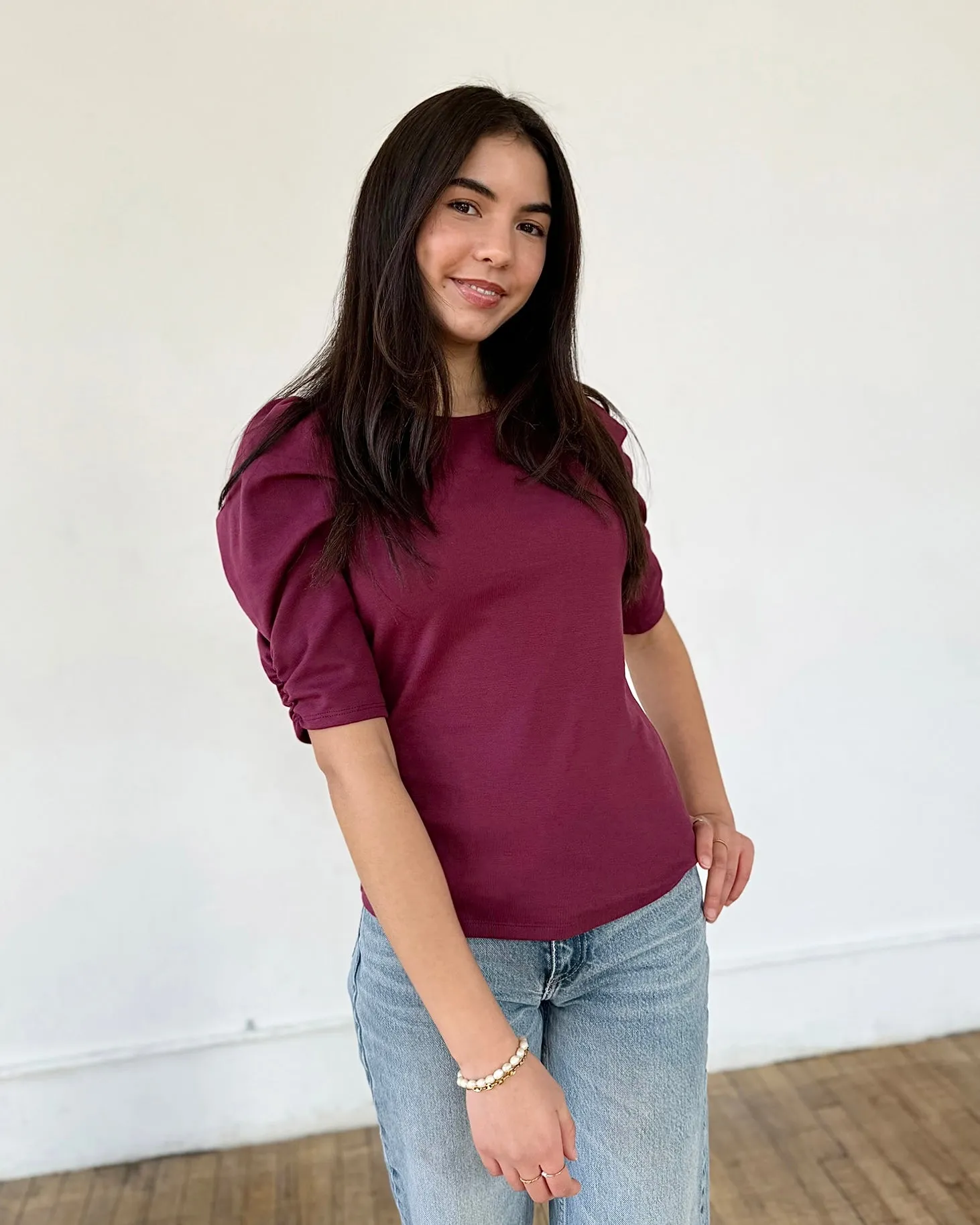 CORALIE doubleknit top in Raspberry