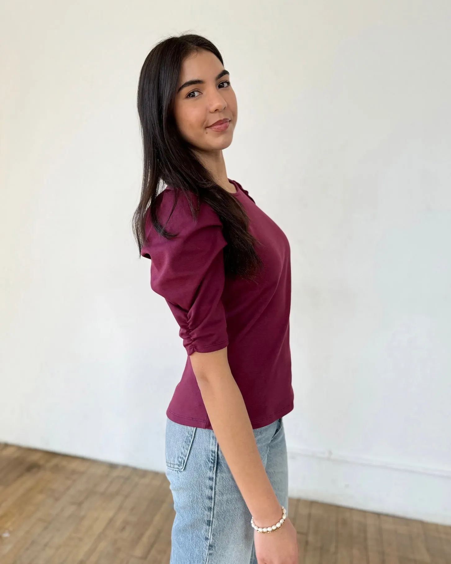 CORALIE doubleknit top in Raspberry